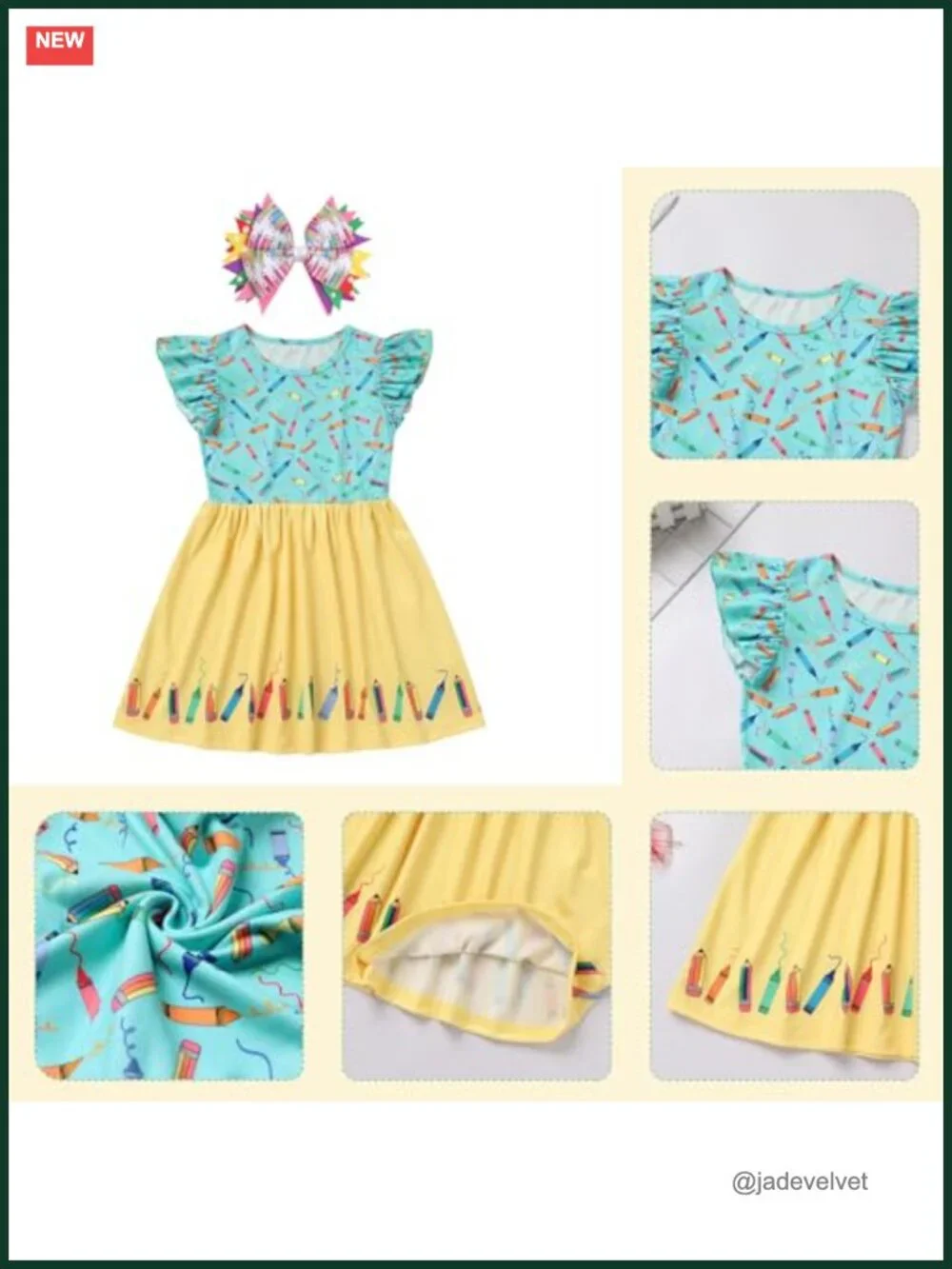Toddler Girls Back to School Dress Pencils Crayons Print A-Line Twirly